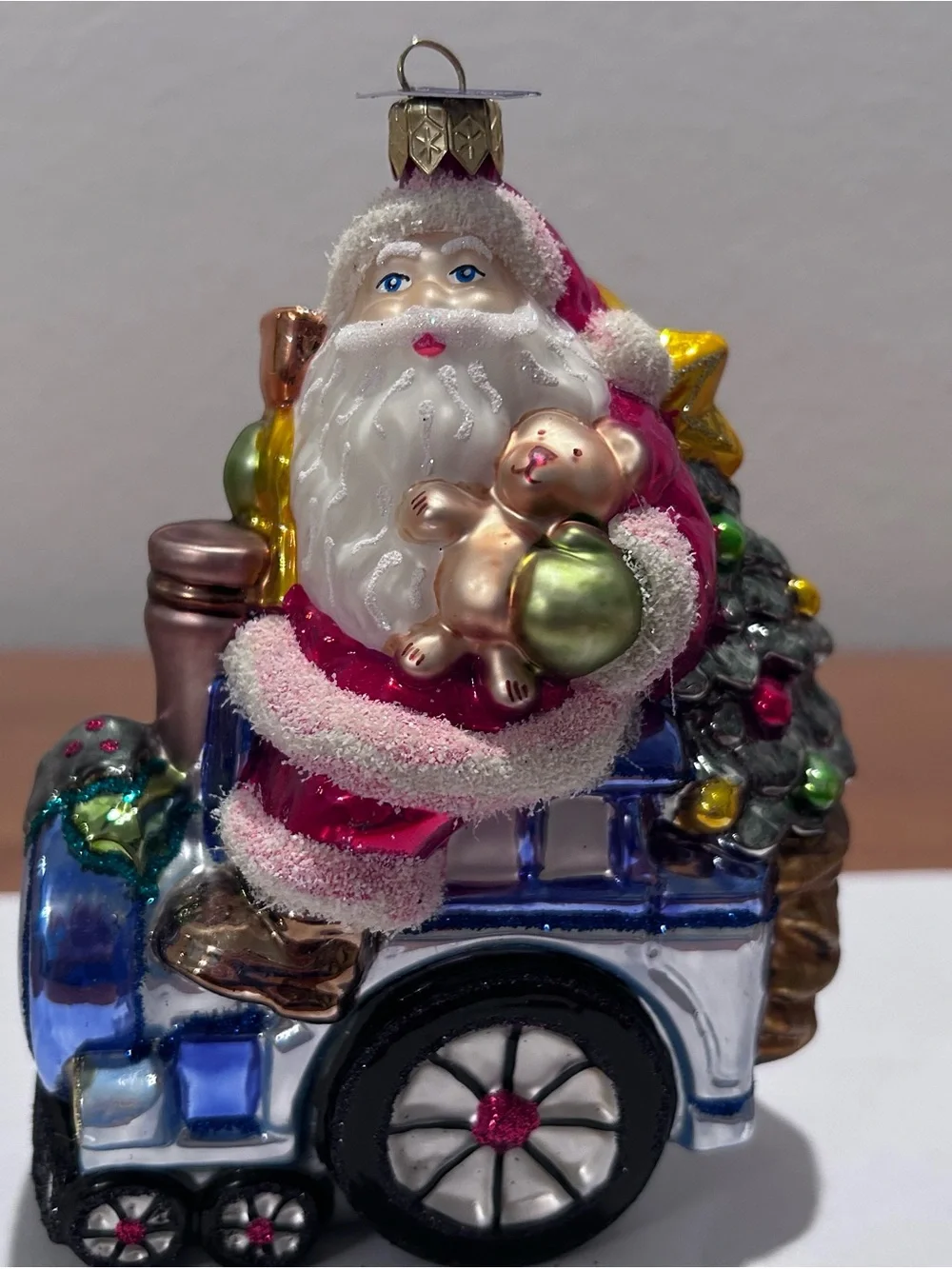 Glassware Art Studio Handcrafted Poland Glass Santa Train Hanging Ornament