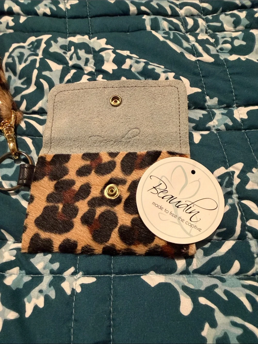 Beaudin Leopard Print Wristlet Card Holder/Mini Wristlet- Brown