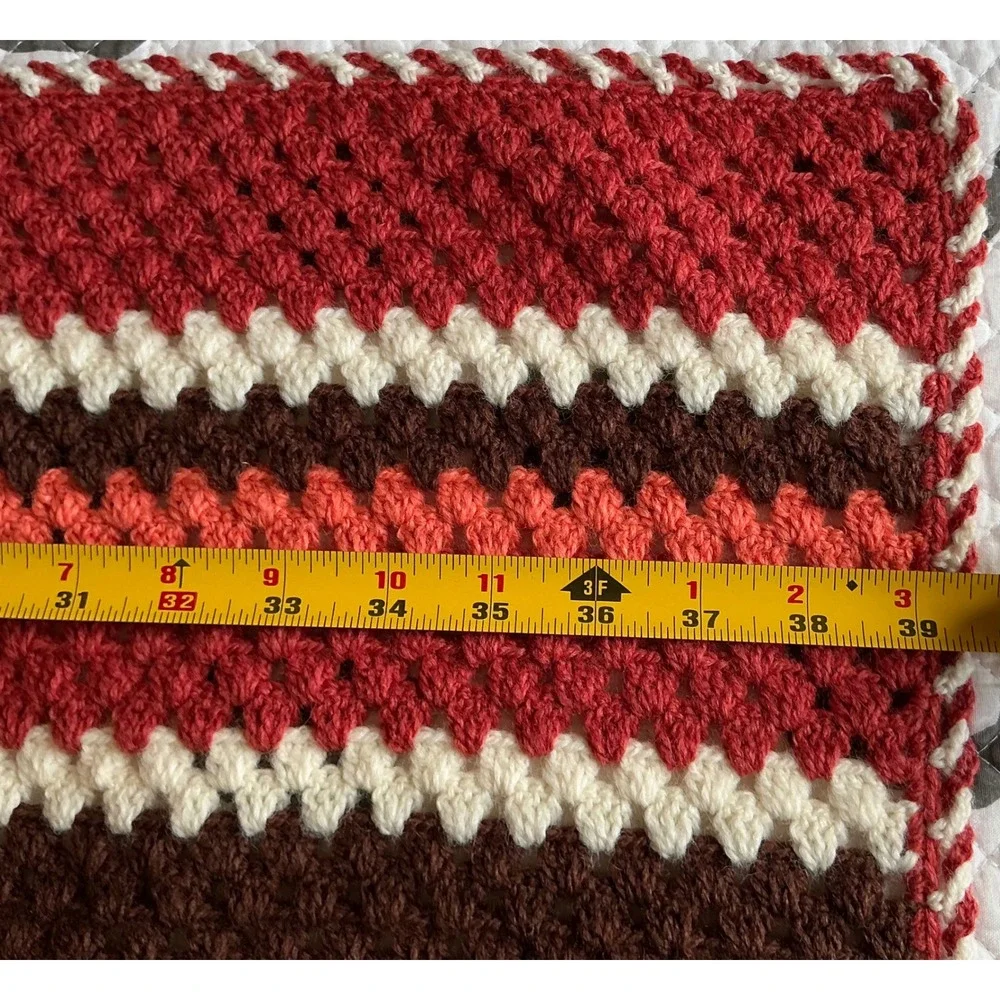 Vintage Handmade Crochet Afghan Blanket Retro Striped Lap Throw 59x38 Mid Centur