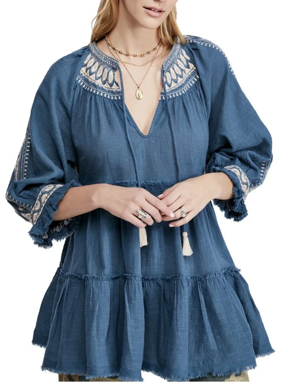 Free People Dreamweaver Embroidered Tunic Top