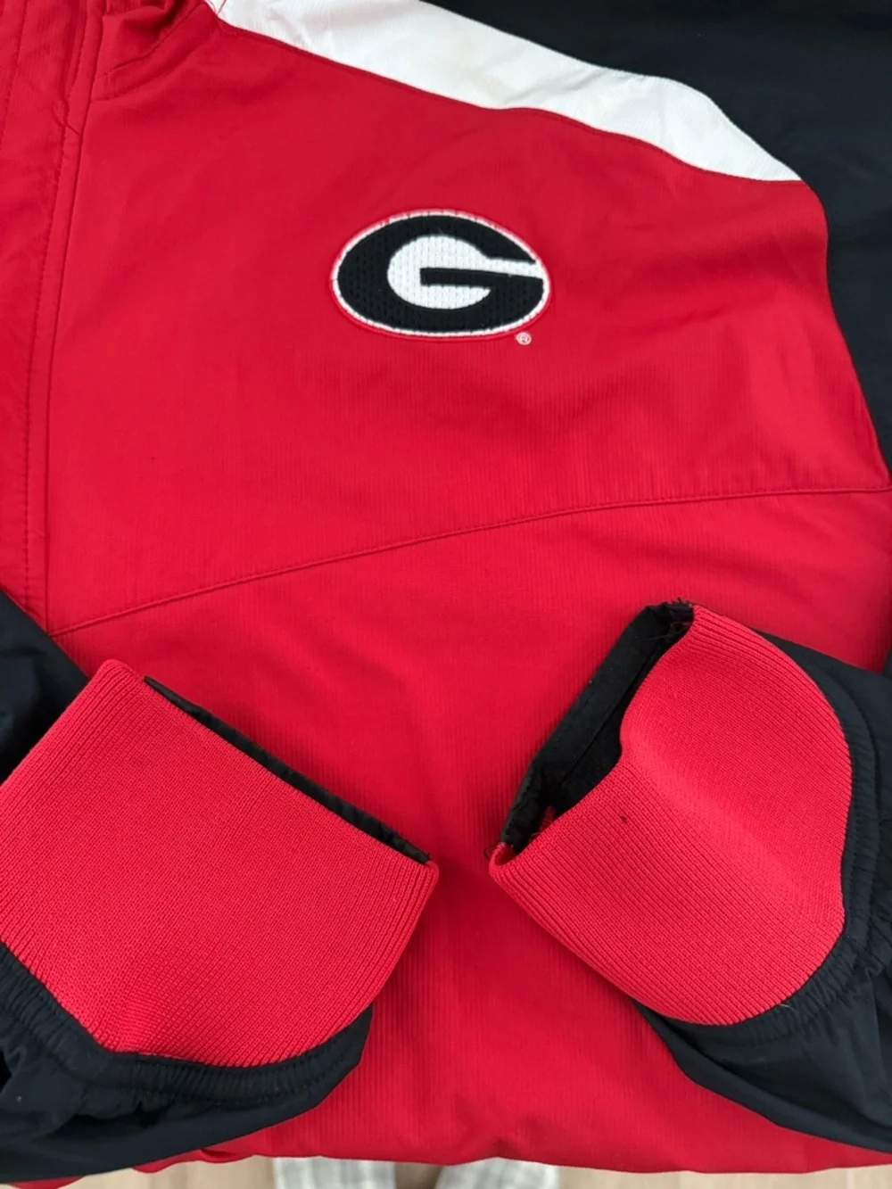 Nike Team Georgia Bulldogs Windbreaker Jacket Red Black Size L UGA Fit Storm