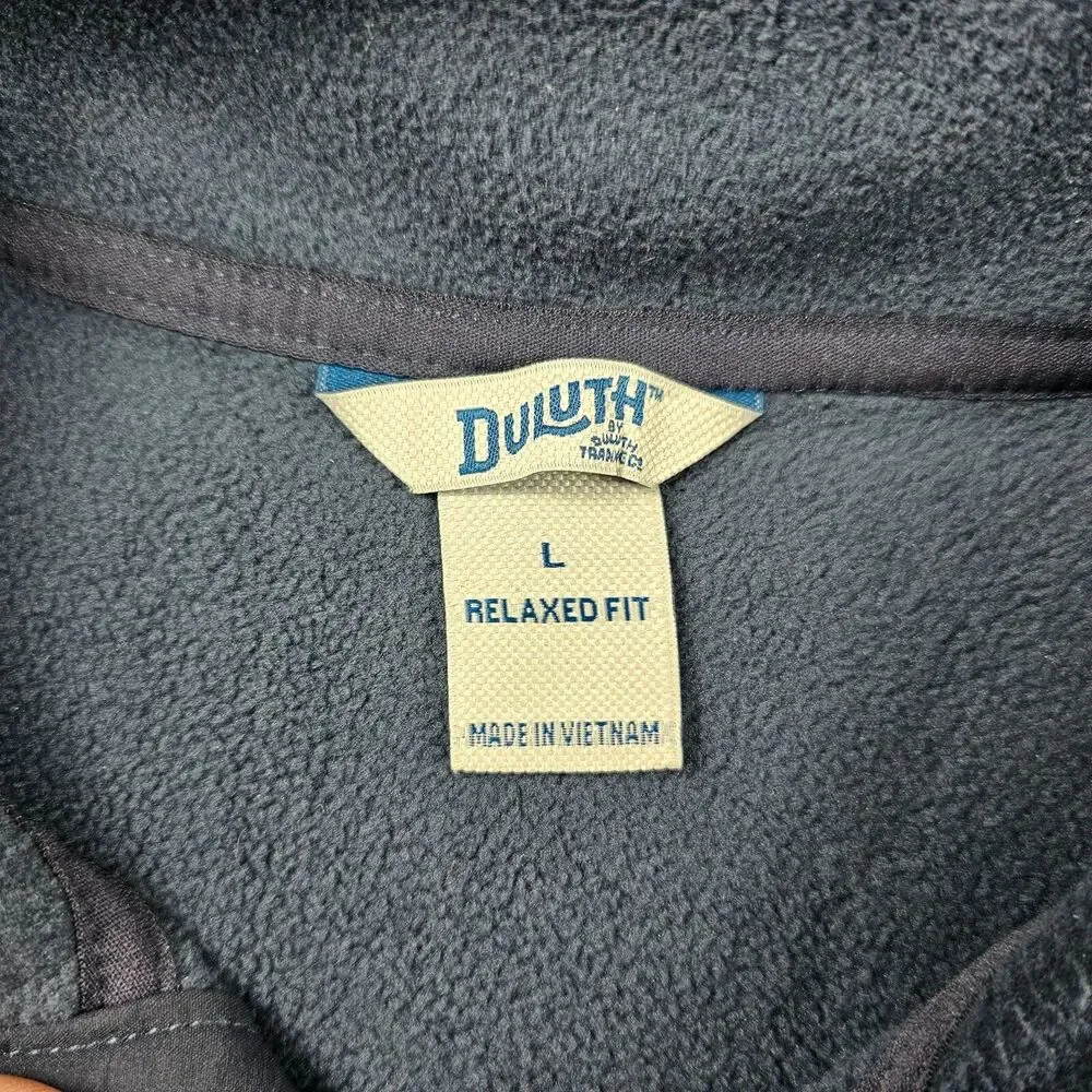 Duluth Trading Sweater Mens Large Blue Fleece Pullover 1/4 Button Relaxed Hiking