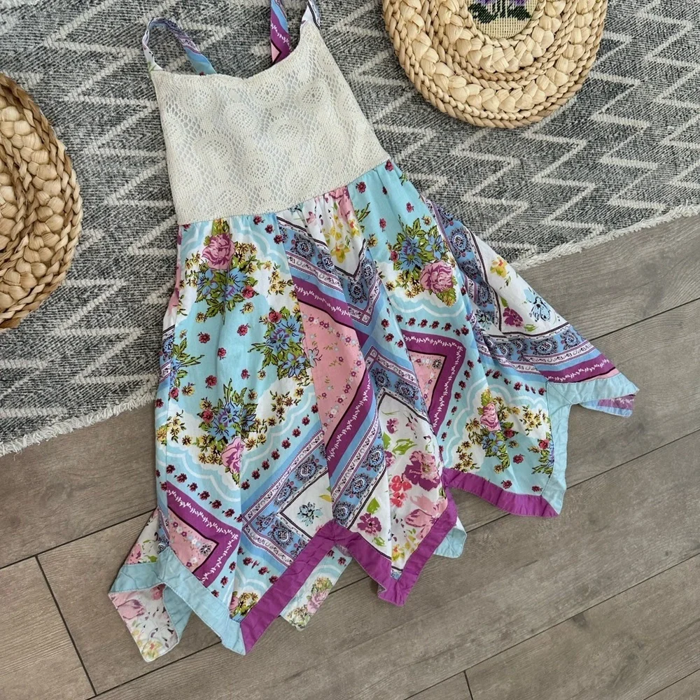 Blueberi Boulevard Toddler Girl Vintage Patchwork Handkerchief Dress Boho Wester
