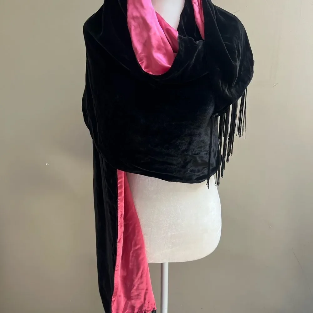 Black Velvet Wrap Shawl with Pink Lining