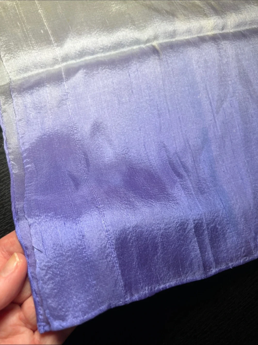 100% Silk Dupioni Handrolled Edge Hand-Dyed Purple Cream Ombre Gradient Scarf