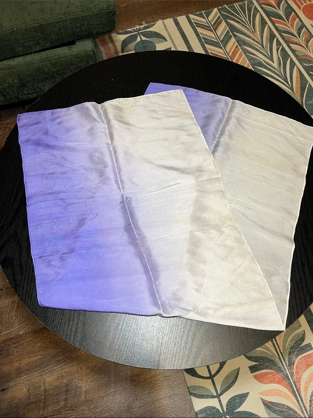 100% Silk Dupioni Handrolled Edge Hand-Dyed Purple Cream Ombre Gradient Scarf