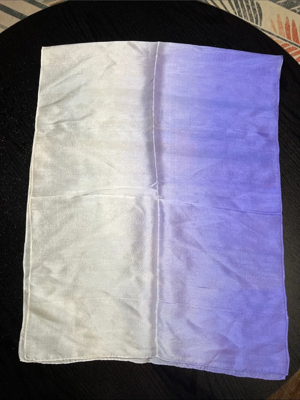 100% Silk Dupioni Handrolled Edge Hand-Dyed Purple Cream Ombre Gradient Scarf