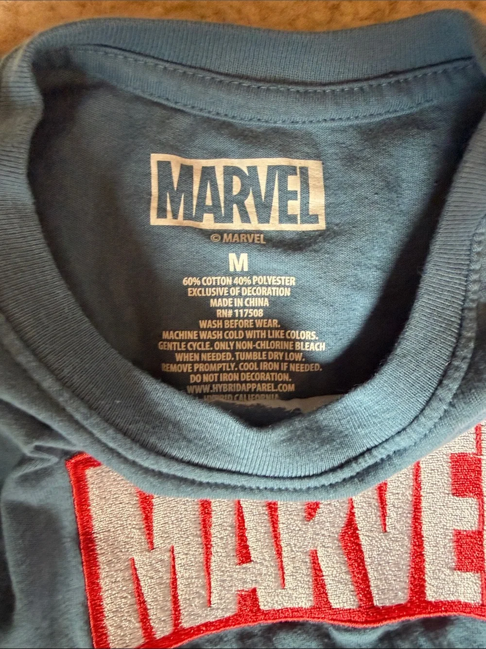 Marvel Boys Light Blue Logo Tee with Red Patch
