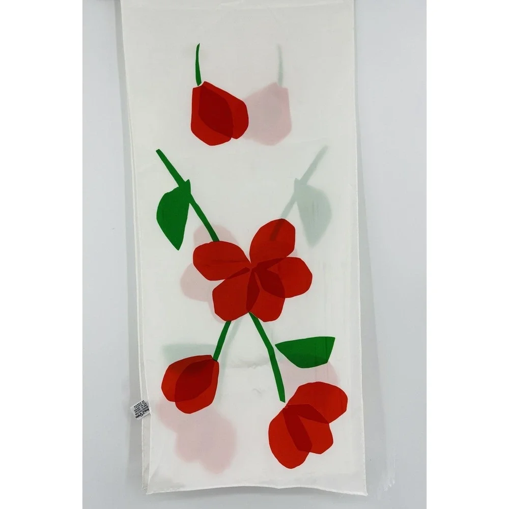 Vintage Veresa by Vera Scarf Red Poppies Tulips Rectangle Polyester 45
