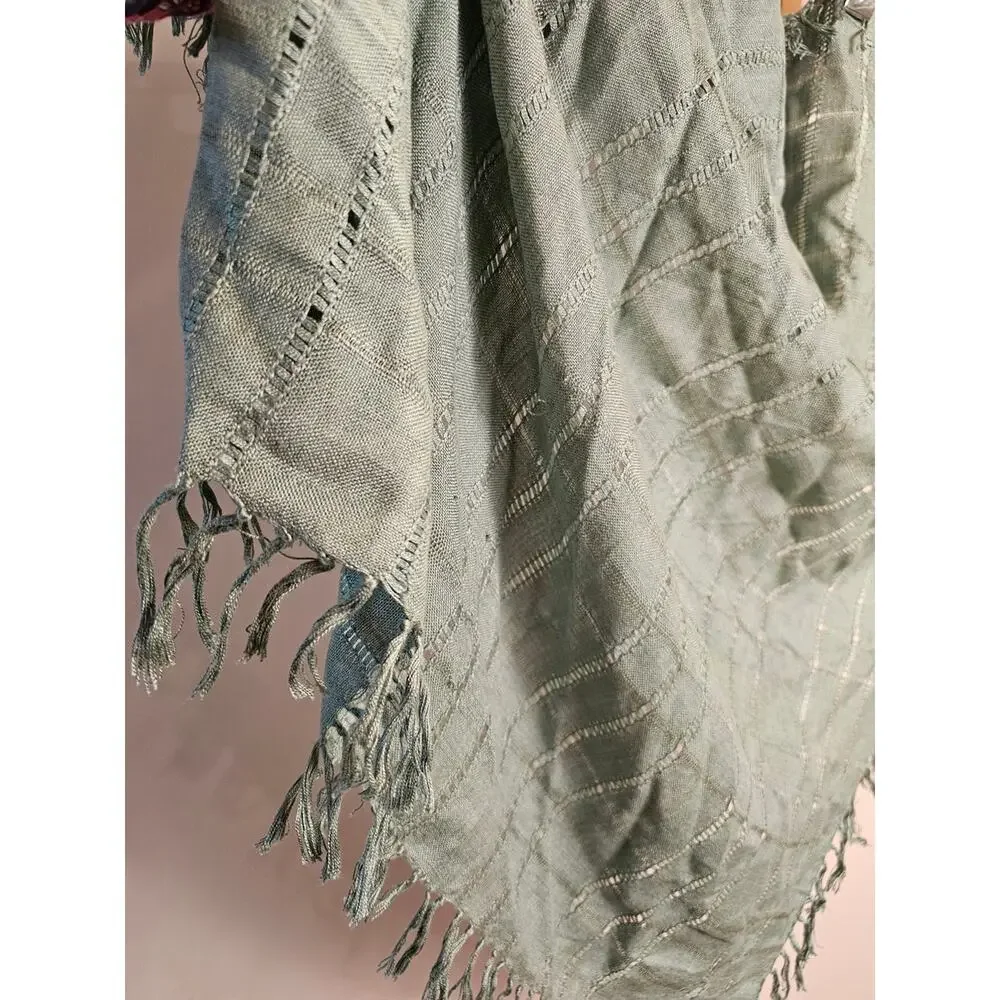 Vintage Berkshire Rayon Square  Green Woven Scarf