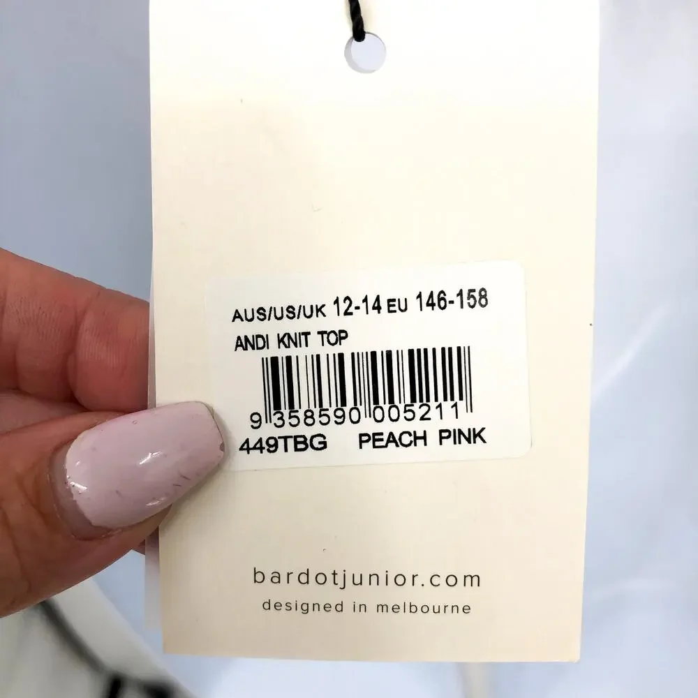 BARDOT JUNIOR Girls Andi Knit Top Large 12-14 Peach Pink Tie Back NWT