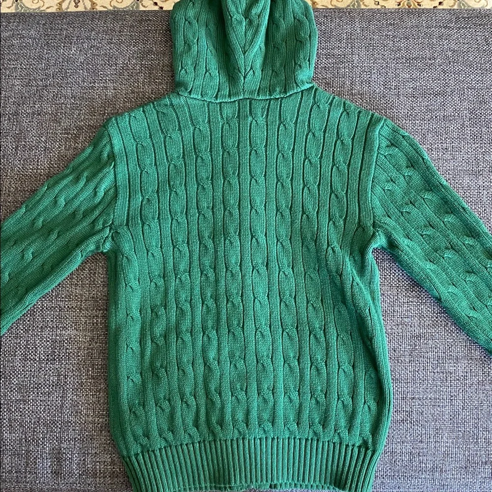 NWT Green Polo Ralph Lauren Hooded Zip Cable Knit Sweater, Boys S/8