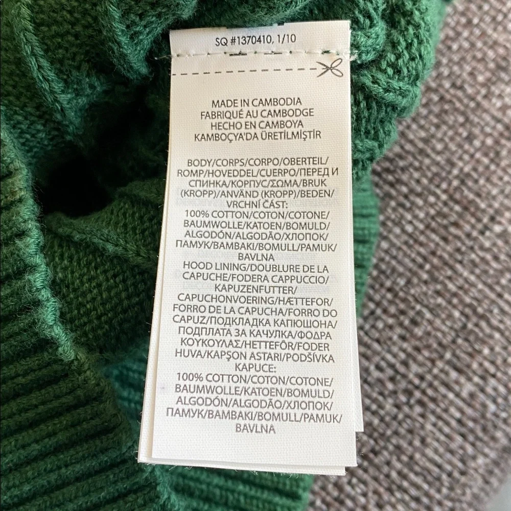 NWT Green Polo Ralph Lauren Hooded Zip Cable Knit Sweater, Boys S/8