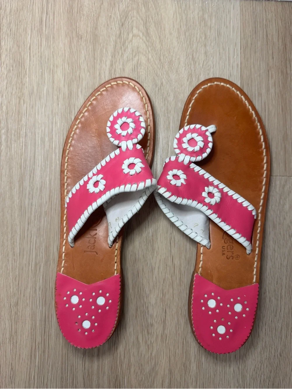 Jack Rogers Navajo Sandals in hot pink and white leather