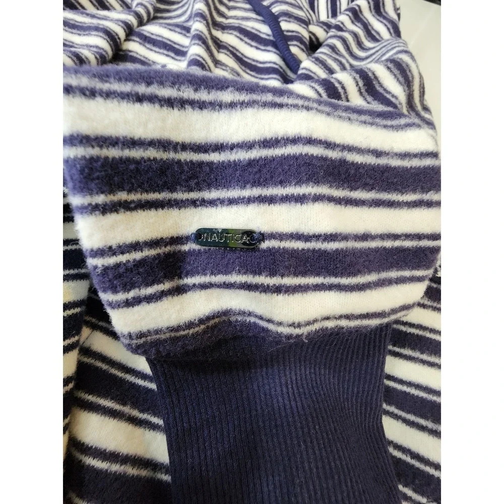 Nautica‎ Robe S Blue White Striped Fleece Preppy Coastal Nautical Loungewear