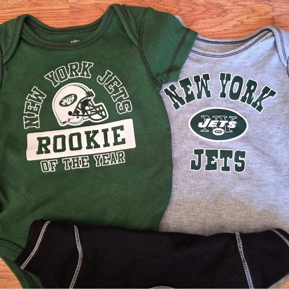 NFL NY Jets Baby Bodysuit 3pc 3-6 Months NWT 100% Cotton Football Athletic
