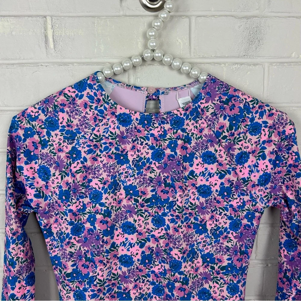 Vineyard Vines Girls Floral Long Sleeve One Piece Swimsuit Size M 12-14