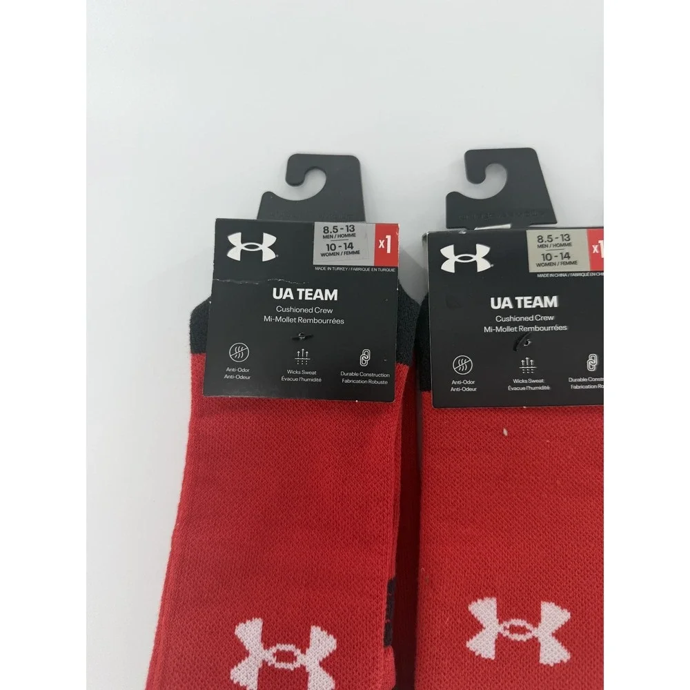 Under Armour Team 1367820 3 Pairs‎ Crew Socks Mens 7-8.5 Red Cushioning Mid Calf