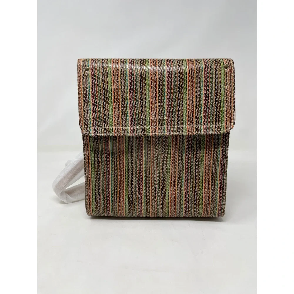 American Leather Co Multi Color Striped Snake Embossed RFID Crossbody Bag New