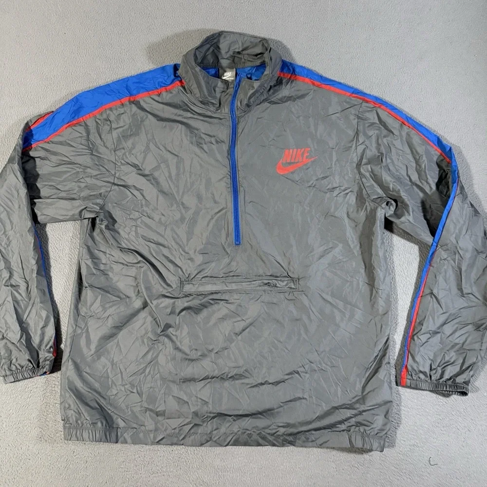 VTG Nike 1/4 Zip Anorak‎ Windbreaker Grey Pullover Jacket Swoosh Men's Size XXL