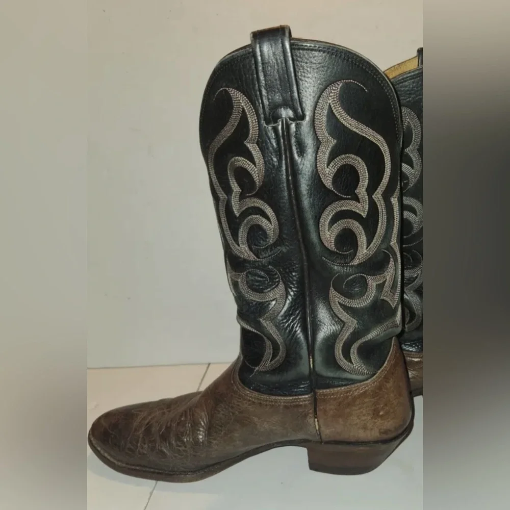 Nocona black brown western leather, cowboy boots size 9 1/2