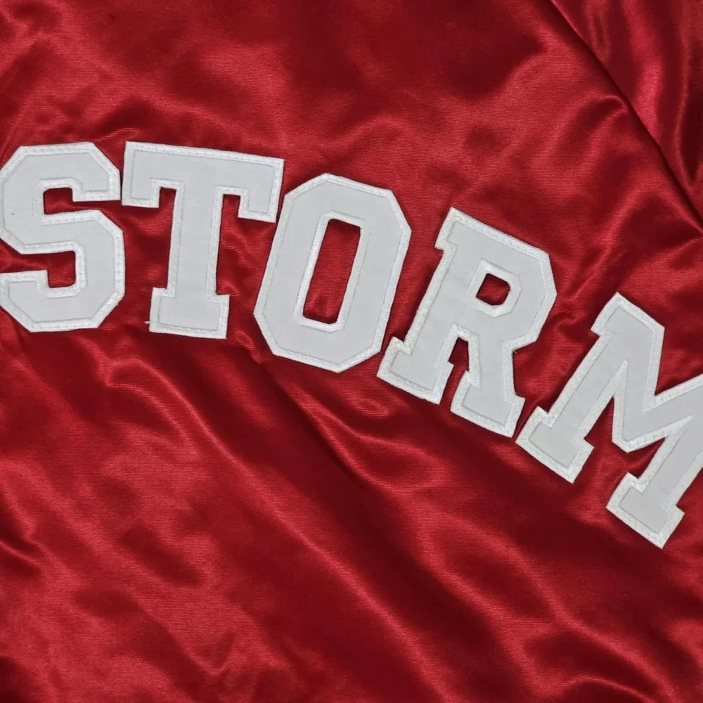 St John's Red Storm Vintage 90s Chalk Line Satin Bomber Jacket