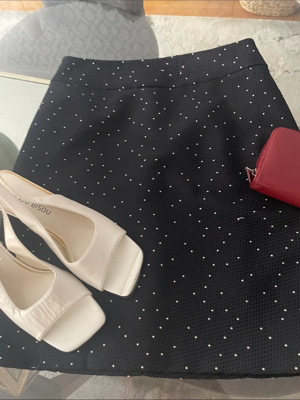 Ann Taylor Navy Mini Skirt with White Polka Dots