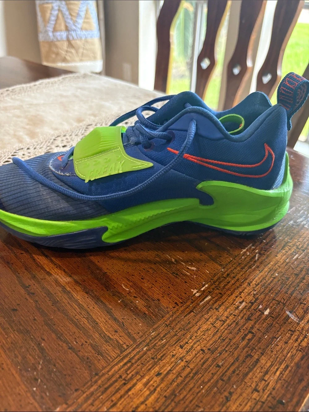 Nike Kids Blue & Neon Green Sneakers with Red Swoosh