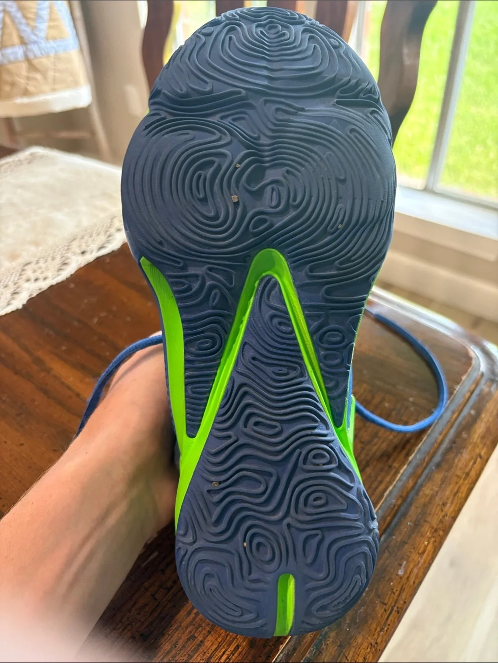 Nike Kids Blue & Neon Green Sneakers with Red Swoosh