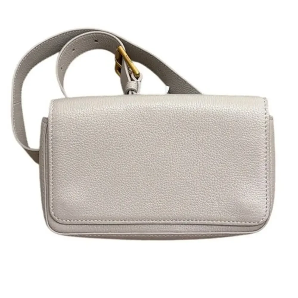 Aritzia Auxiliary pebbled leather Flap Belt bag Neutral gray-beige