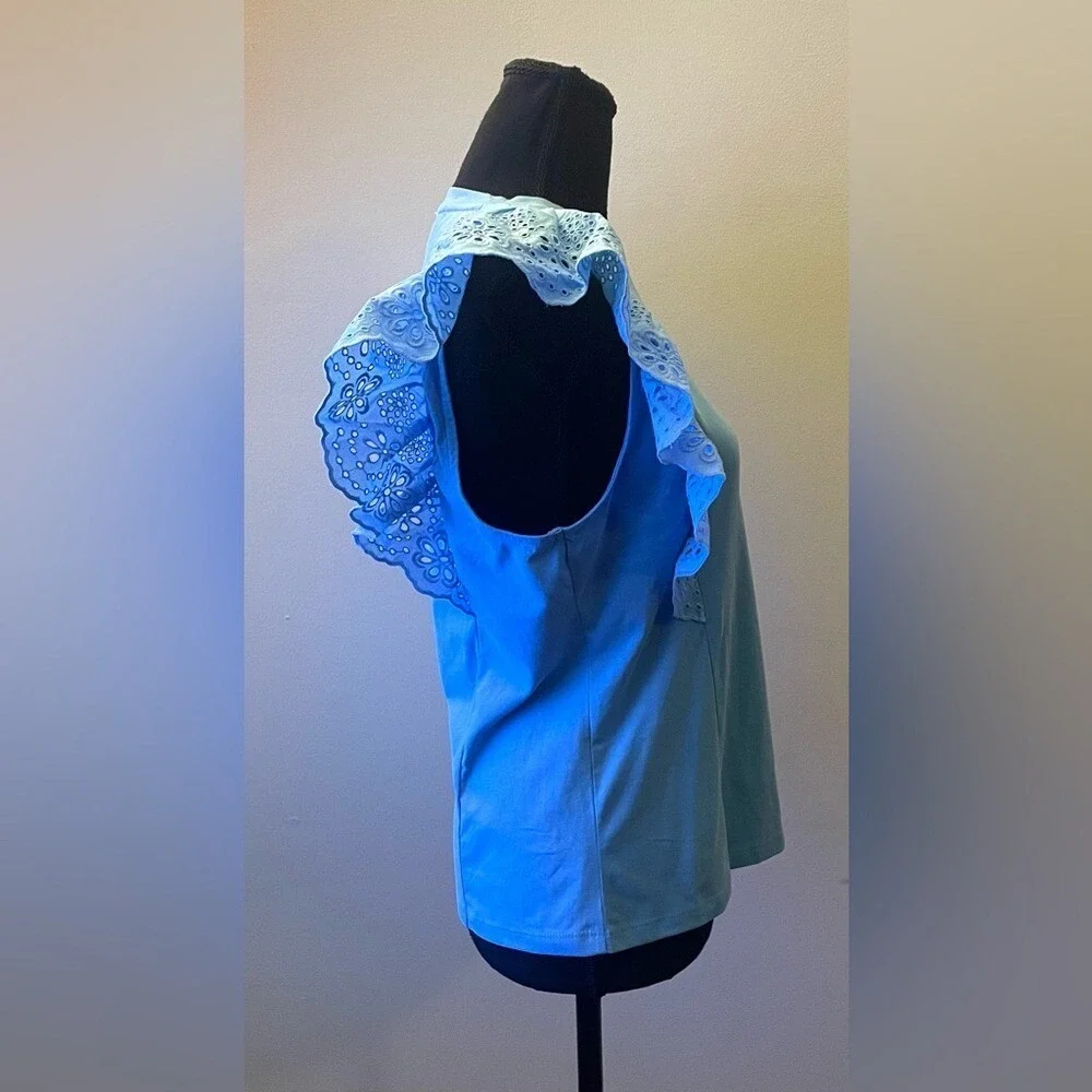J.Crew- Baby blue Ruffled Sleeveless Blouse Size M‎