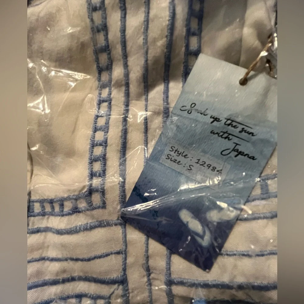 NWT GOA by Japna Blue & White Embroidered Cover-Up Shirt Dress