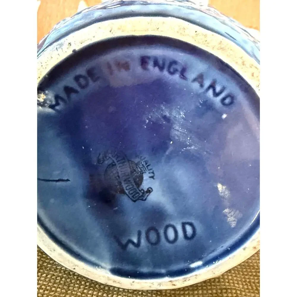 Arthur Wood England Vintage Blue Embossed Ceramic Pitcher Figural Handle 10