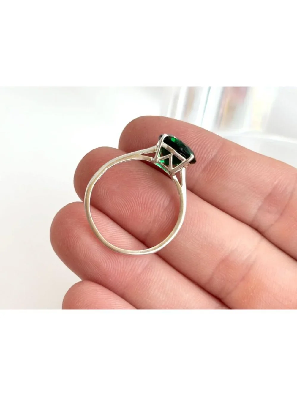 Green Tourmaline Round Cut Solitaire Sterling Silver 925 Vintage Ring - sz 10