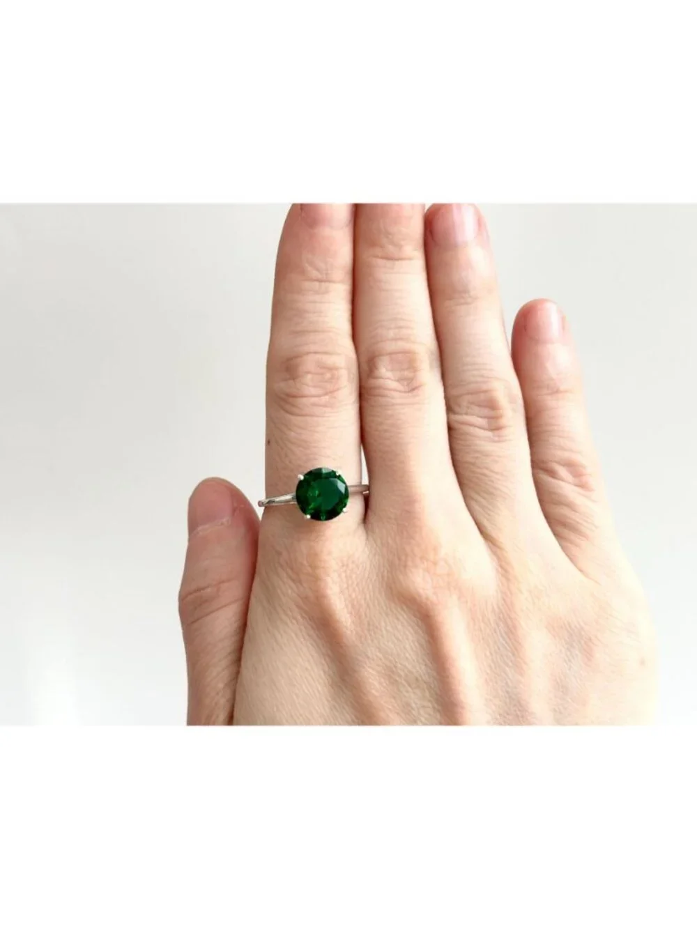 Green Tourmaline Round Cut Solitaire Sterling Silver 925 Vintage Ring - sz 10