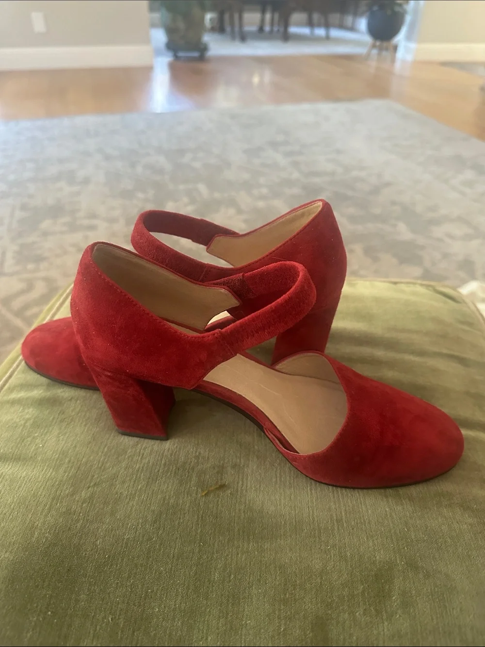 Eileen Fisher Red Suede Mary Jane Block Heels only worn once