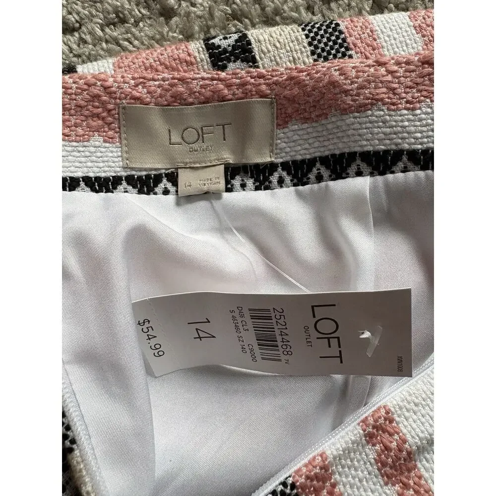 Loft Women's Pink/White/Black Striped Mini Skirt Size 14 NWT