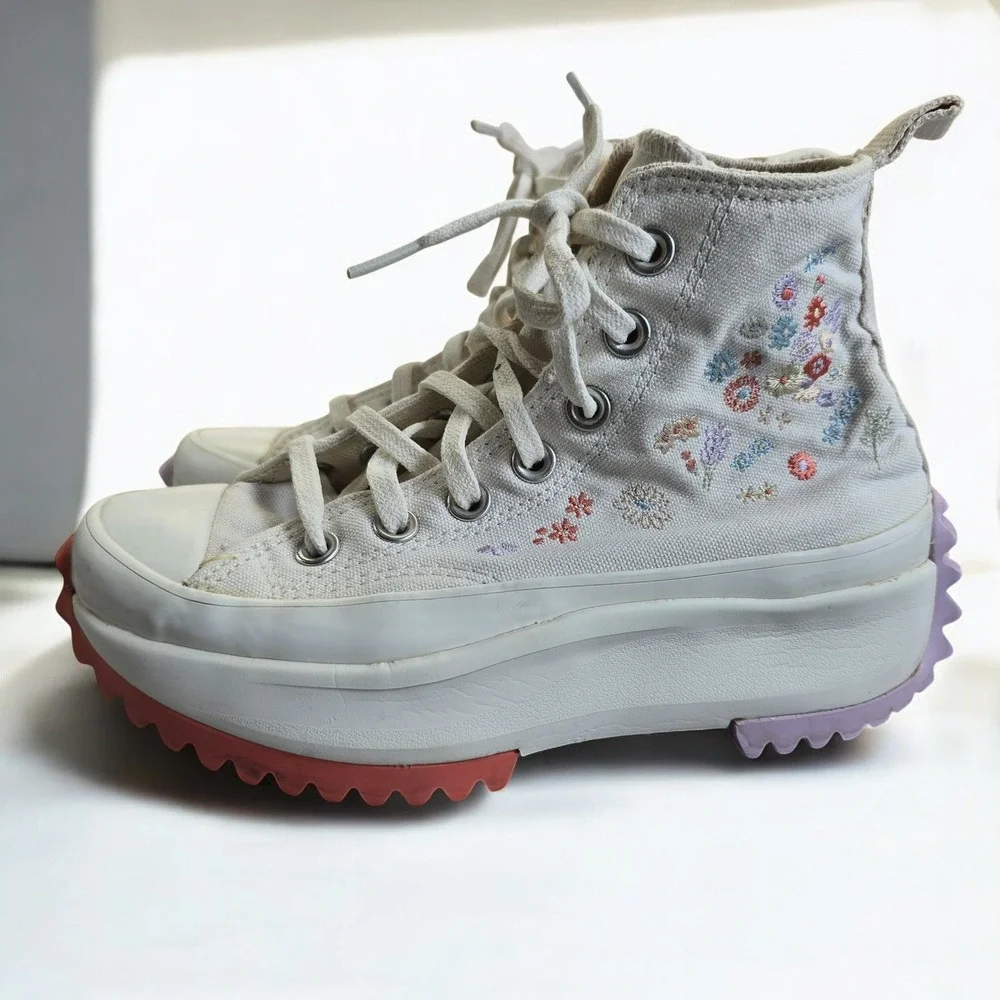 Converse Run‎ Star High Top Sneakers Hike Platform Embroidered Floral Woman 4.5