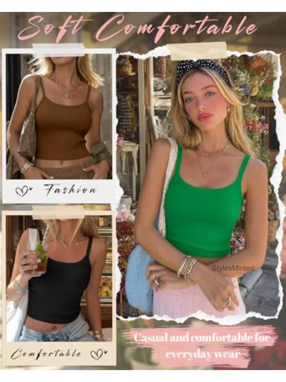 3 Pack Women's Cotton Cropped Ribbed Tank Top Spaghetti Strap Camisole Basic