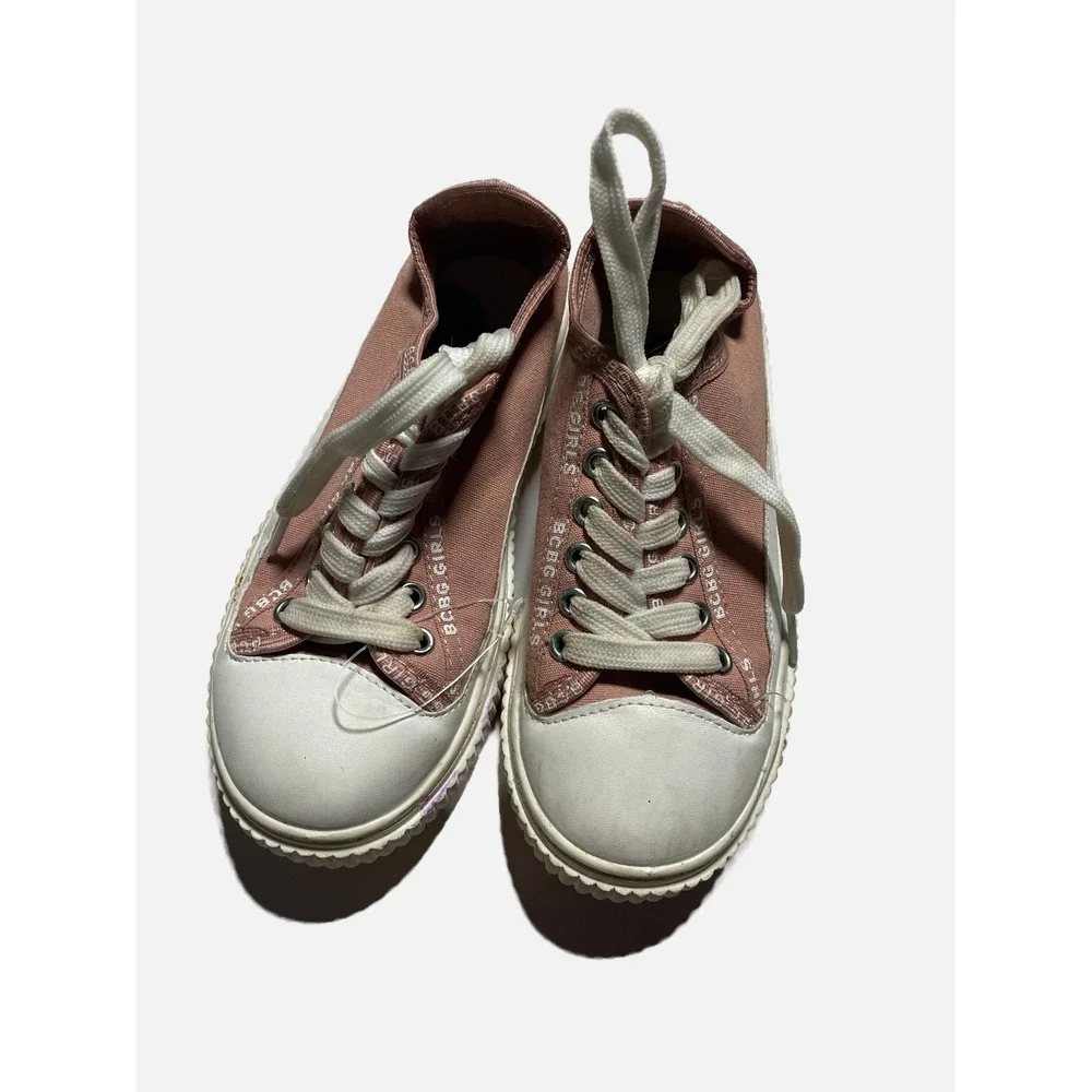 BCBG Girls Sneakers Kids Size 12 Pink Canvas Logo Lace Up Casual Sporty Shoes