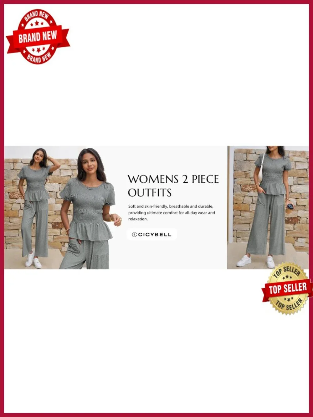 Womens 2 Piece Lounge Set Smocked Top Wide Leg Pants Ruffle Hem Summer