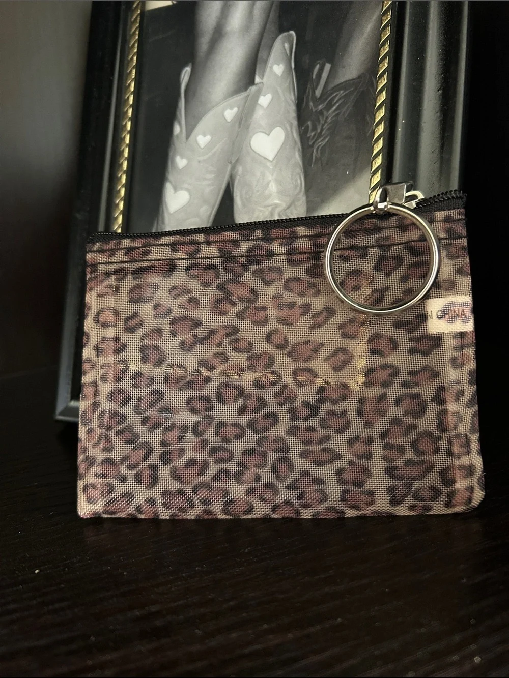 Cheetah print mesh coin wallet