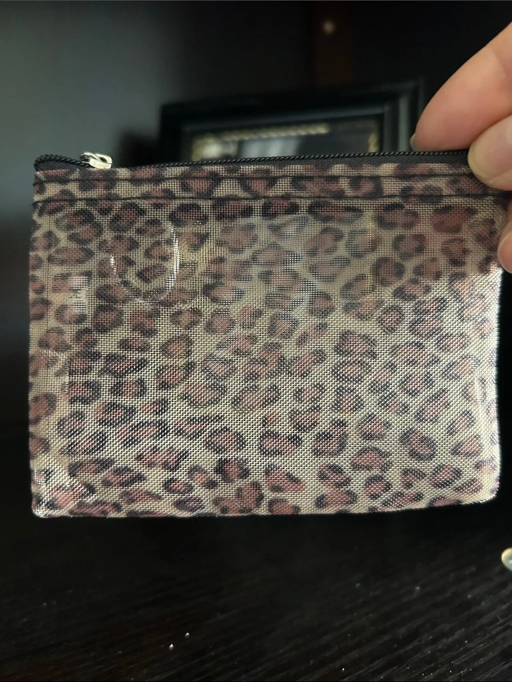 Cheetah print mesh coin wallet