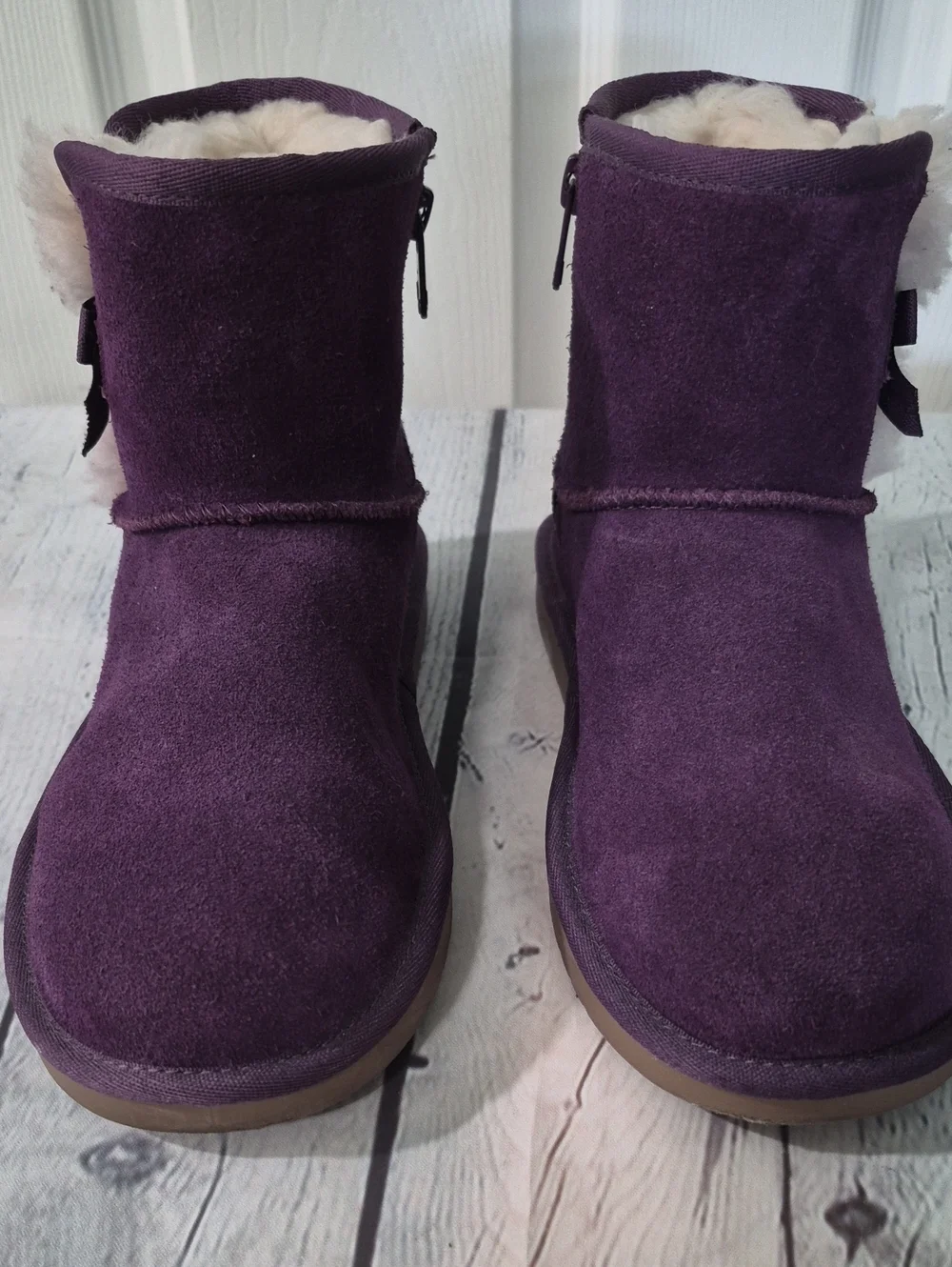 EUC Koolarburra Ugg Girl's Suede Fur Lined Bow Boots Plum Size 4