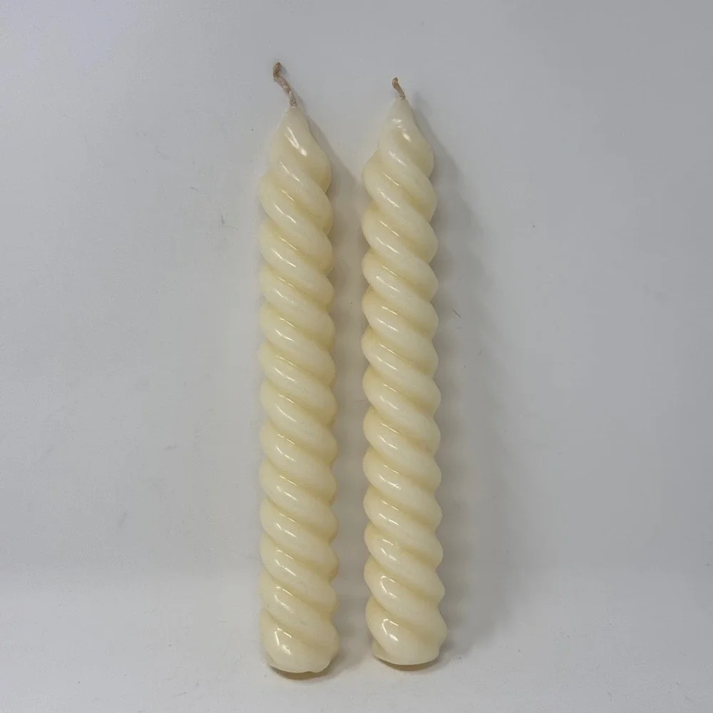 Vintage Oversized Ivory Spiral Candles Pair Twisted Barley Twist