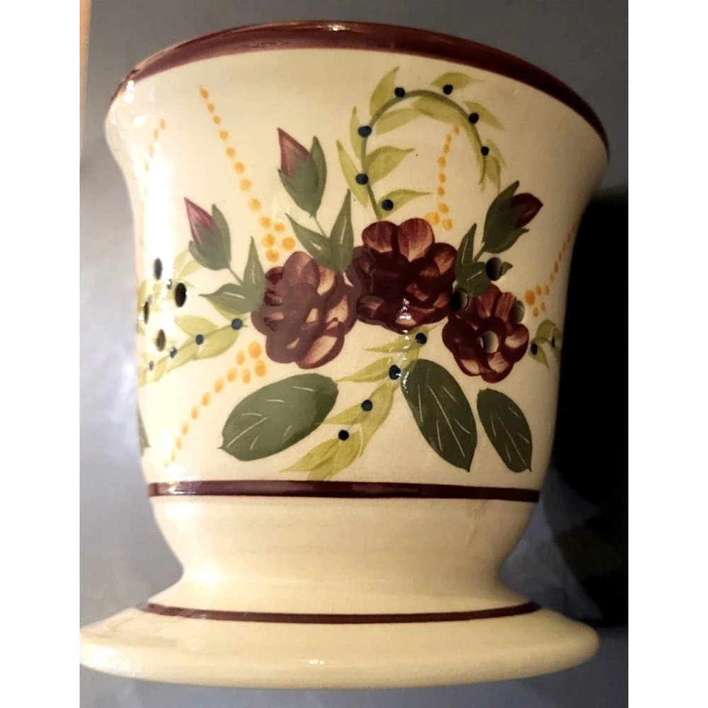 Art Pottery Hand Painted Ceramic Warmer Purple Flowers 5