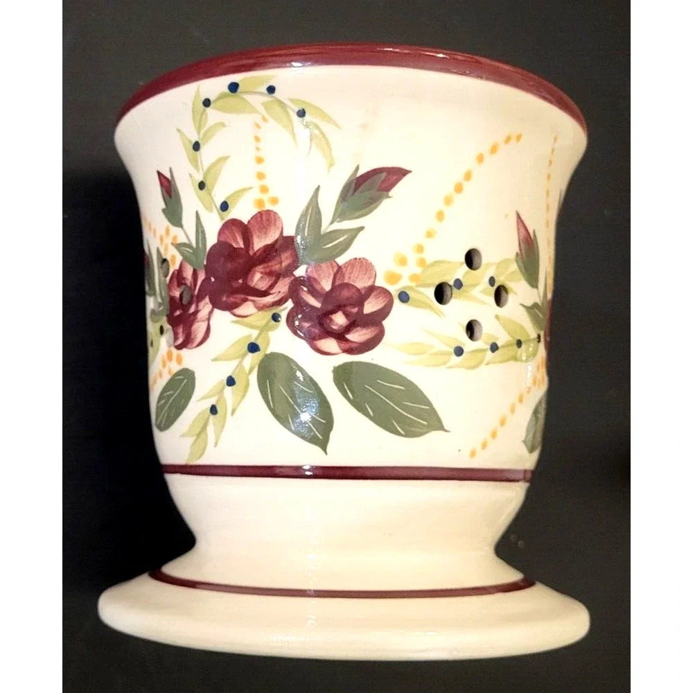 Art Pottery Hand Painted Ceramic Warmer Purple Flowers 5