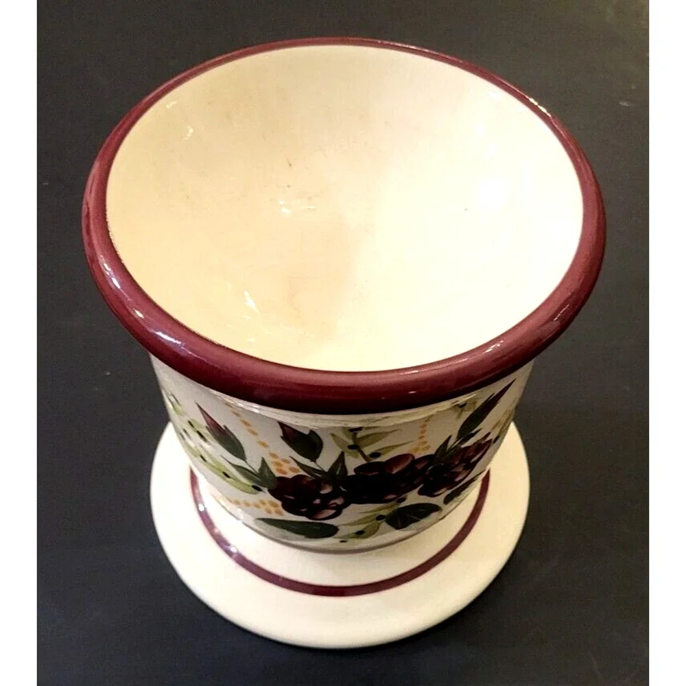Art Pottery Hand Painted Ceramic Warmer Purple Flowers 5