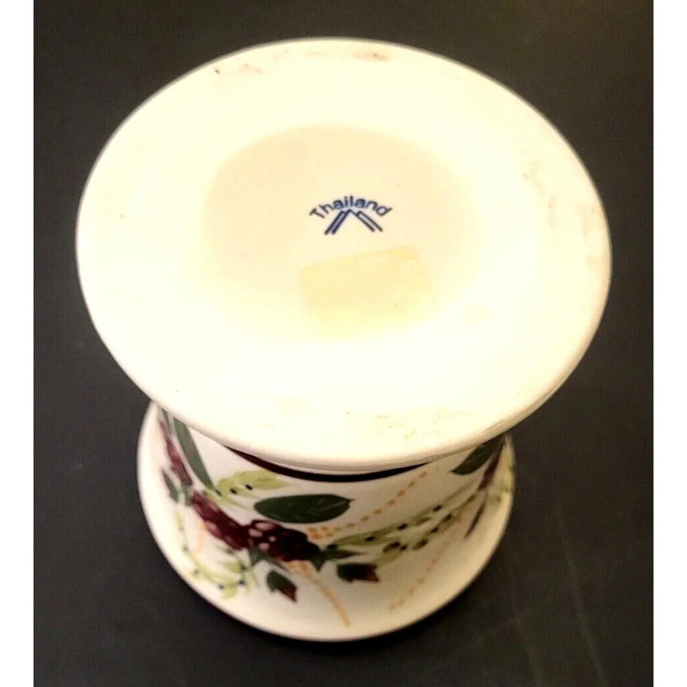 Art Pottery Hand Painted Ceramic Warmer Purple Flowers 5