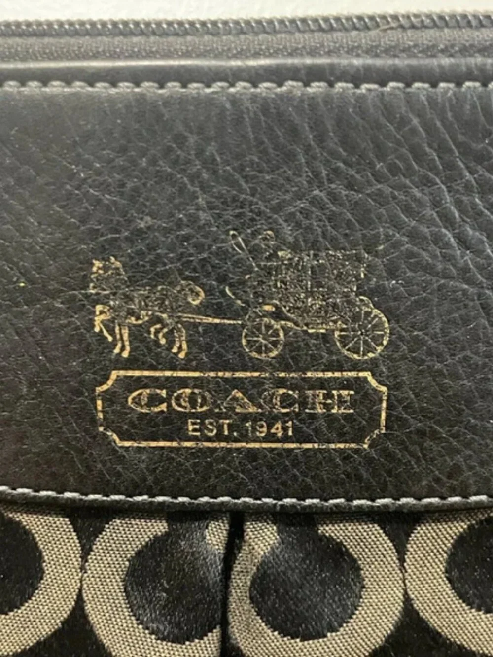 Coach Signature Black and Brown Jacquard Fabric  Crossbody Bag with Leather Trim